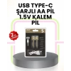 Tekrar Şarj Edilebilir Aa Usb Type-c Pil | 1000+ Döngü | 1.5v Sabit Voltaj