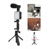 Tripod Telefon Tutucu Kumandalı Mikrofon Led Işık Vlog Video Kayıt