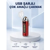 Usb Şarjlı Rüzgar Geçirmez Elektrikli Çakmak El Fenerli