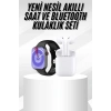 Yeni Nesil Akıllı Saat Ve Kulaklık Seti Gümüş Kasa Zarif Tasarım Çok Fonksiyonlu