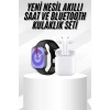 Yeni Nesil Akıllı Saat Ve Kulaklık Seti Gümüş Kasa Zarif Tasarım Çok Fonksiyonlu