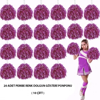 10 Çift ( 20 Adet ) Pembe Renk 23 Nisan 19 Mayıs 29 Ekim Okul Gösteri Ponponları