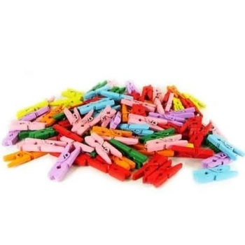 100lü Renkli Ahşap Mandal 2.5cm (12li Paket-1200 Adet)