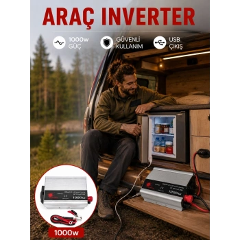 1000 Watt Oto İnvertör Elektrik Dönüştürücü Ev Tipi Priz