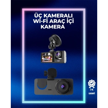 1080p Ön + 720p Arka & İç Kamera – Suya Dayanıklı Araç Güvenlik Kamerası