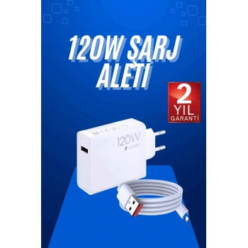 120 Watt Turbo Hızlı Şarj Aleti Seti Hızlı Şarj Adaptörü Beyaz