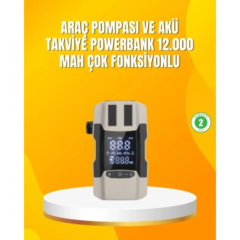12.000 Mah Akü Takviye Powerbank Dahili Hava  Dijital Ekranlı