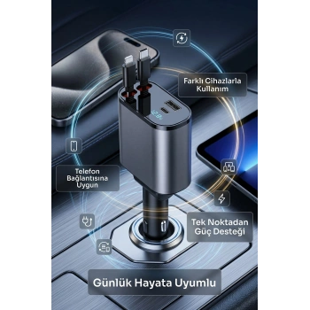 120w Hızlı Araç Şarj Cihazı | Çift Usb-c + Usb 3 Port Pd Hızlı Şarj Adaptörü