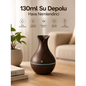 130ml Aromaterapi Difüzörü Hava Nemlendirici 7 Renk Led Işıklı
