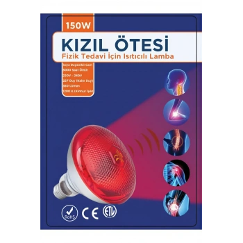 150w Kızılötesi (infrared) Isıtıcılı Fizik Tedavi Lambası (kırmızı Işık) E27 (kalın Duy)
