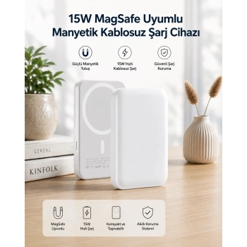 15w Magsafe Uyumlu Manyetik Kablosuz Powerbank 5000 Mah