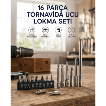 16 Parça Bits, Adaptör Ve Tornavida Ucu Seti