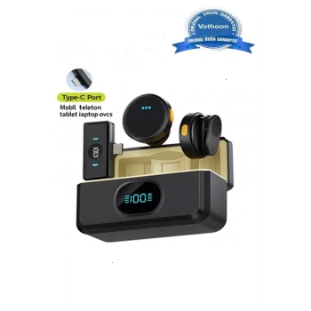 2 Adet Profesyonel Kablosuz Yaka Mikrofonu Typce Uyumlu Manyetik Klipsli