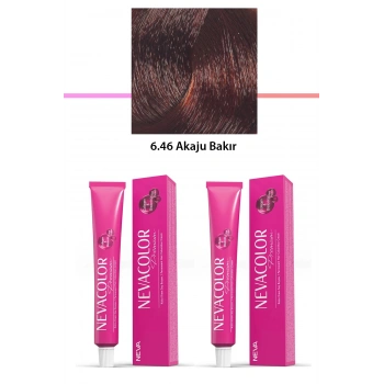 2 Li Set Premium 6.46 Akaju Bakır  Kalıcı Krem Saç Boyası 2 X 50 G Tüp (599)