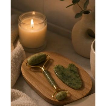 2 Parça Jade Stone Cilt Bakım Seti Şişkinlik Karşıtı Yüz Masajı
