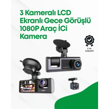 2.0” Lcd Ekranlı, Döngüsel Kayıt Özellikli Üç Kameralı Oto Kamera