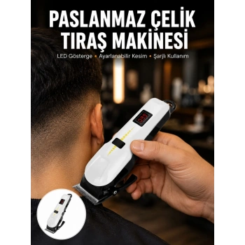 2025 Model Şarjlı Dijital Saç Sakal Tıraş Makinesi Islak Kuru Kullanıma Uygun Yeni Nesil
