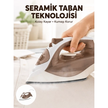 2200 Watt Buharlı Ütü Kahverengi Seramik Taban Şok Buharlı