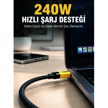 240w 3ü 1 Arada Hızlı Şarj Kablosu Usb Type-c Lightning Micro Usb