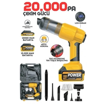 25.000mah Çift Bataryalı Auhma 20.000pa Ultra Çekim Güçlü Çantalı Araç Temizleme Süpürgesi