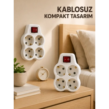 2’li Set 4’lü Priz Çoklayıcı Açma Kapama Anahtarlı Direkt Prize Takılan Adaptör
