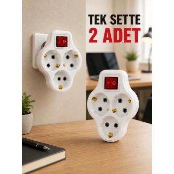 2’li Set Anahtarlı 3’lü Priz Çoğaltıcı Direkt Prize Takılan Kablosuz Çoklayıcı