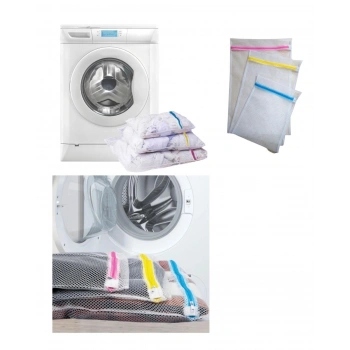 3'lü Çamaşır Yıkama Filesi Set Renkli Fermuarlı Pratik Çamaşır Yıkama Filesi Seti 3 Boy (599)