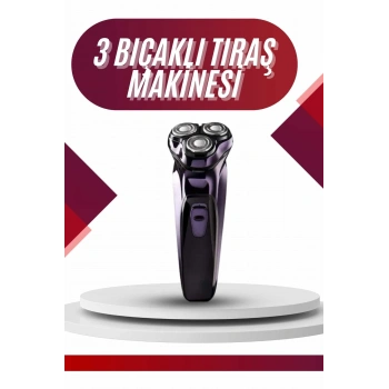 3 Bıçaklı Döner Başlıklı Sakal Sıfır Alma Tıraş Makinesi Profesyonel Paslanmaz Çelik