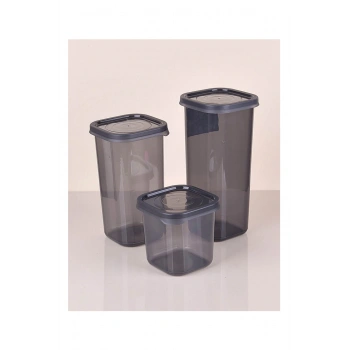 3 Boy Antrasit Sızdırmaz Kapaklı Dik Kare Erzak Saklama Kabı Ank150 (599)