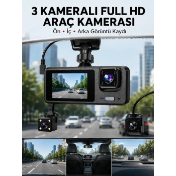 3 Kanallı Araç Dvr – Ön + İç + Arka Kamera İle Tam Kapsama, Yüksek Güvenlik Yeni Nesil