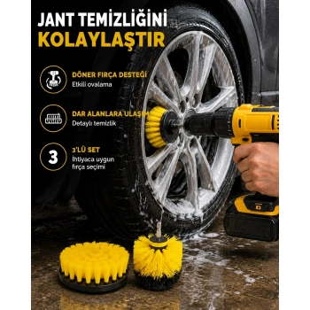 3 Parça Matkap Fırça Temizlik Seti – Her Yüzey İçin Güçlü Ve Pratik Çözüm Yeni Nesil