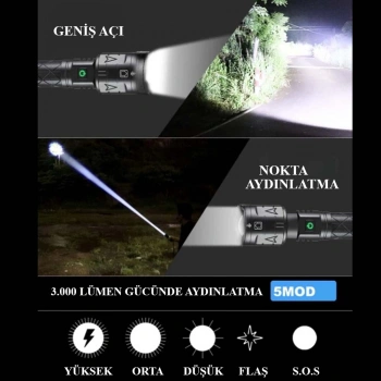 3000 Lümen Güçlü El Feneri  Wt-604