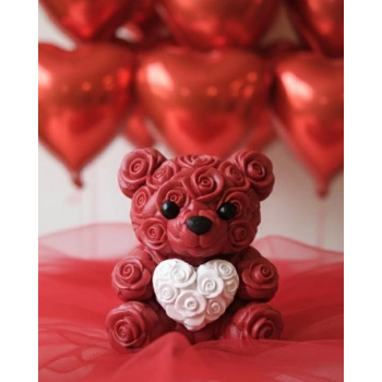 3d Baskı Kalpli Ayıcık 10cm Romantik Masaüstü Dekor