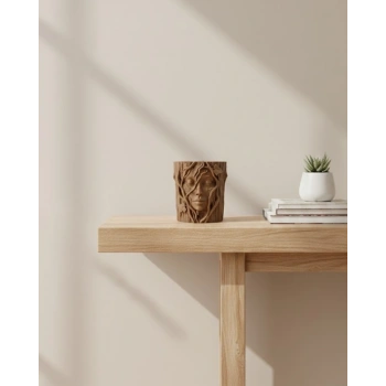 3d Doğal Ahşap Görünümlü Yüz Detaylı Dekoratif Vazo Sanat Tasarım