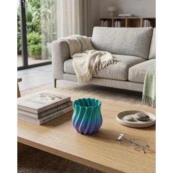 3d Kıvrımlı Mavi Vazo Modern Dekoratif Şık Ev Aksesuarı