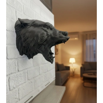 3d Siyah Ayı Başı Duvar Süsü Özel Tasarım Dekoratif Heykel 25x19 Cm