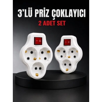3’lü Priz Çoklayıcı 2 Adet Set Anahtarlı Kablosuz Duvar Tipi Priz Çoğaltıcı