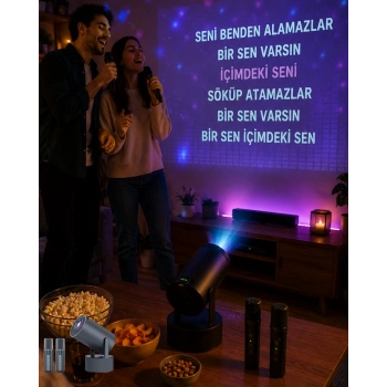3ü 1 Arada Karaoke Ve Projeksiyon Sistemi Çift Mikrofon Destekli