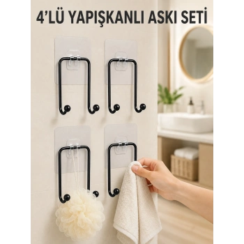4lü Yapışkanlı Askı Seti Mutfak Banyo Ve Ev İçin Duvar Askısı
