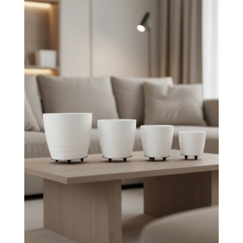 4’lü 3d Beyaz Ayaklı Saksı Seti Modern Minimal Dekoratif Vazo