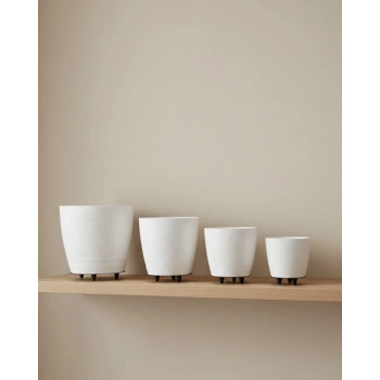 4’lü 3d Beyaz Dekoratif Vazo Seti Modern Ayaklı Şık Saksı Takımı