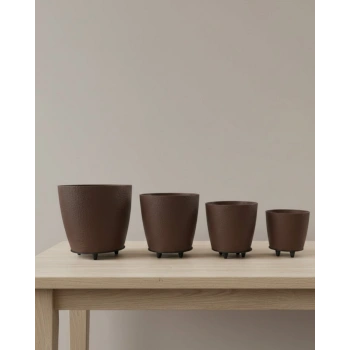 4’lü 3d Kahve Tonlu Ayaklı Saksı Seti Modern Dekoratif Vazo Takımı