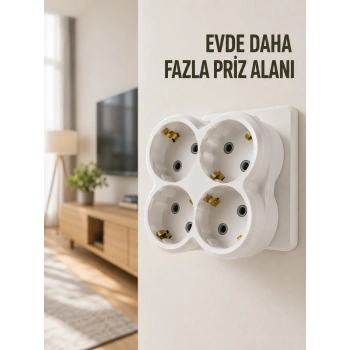 4’lü Priz Çoğaltıcı Kablosuz Duvar Tipi Direkt Prize Takılan Priz Çoklayıcı
