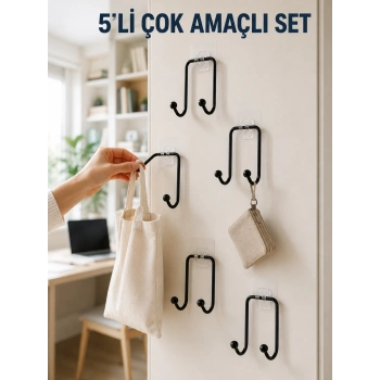 5li Yapışkanlı Askı Seti Mutfak Banyo Ve Ev İçin Çok Amaçlı Askılık