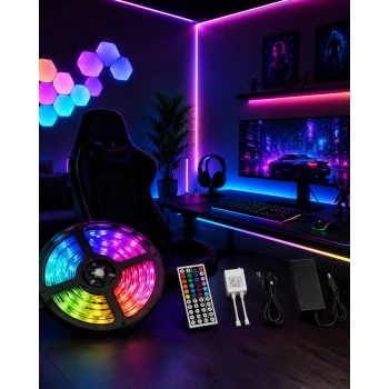 5 Metre Rgb Led Şerit Kumandalı 5050 Renk Değiştiren Led Strip