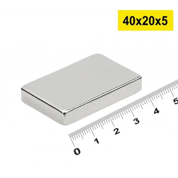 50 Adet 40x20x5mm Neodyum Magnet Güçlü N35 Mıknatıs Köşeli Nikel Kaplama