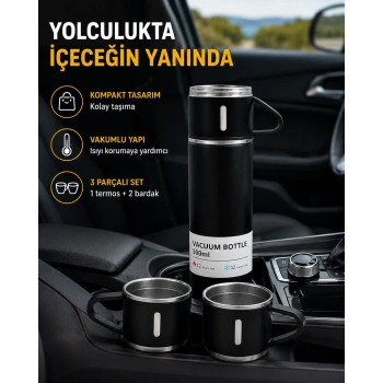 500 Ml Paslanmaz Çelik Termos Seti – Sızdırmaz, Vakumlu, Isı Koruma Özellikli, Taşınabilir Termos