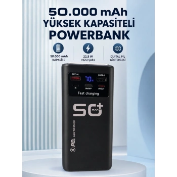 50.000 Mah Taşınabilir Powerbank 22,5 W Hızlı Şarj 4 Dahili Şarj Kablosu Dijital Ekran Led Aydınlatma Ve Taşıma Sapı