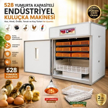 528 Yumurta Kapasiteli Endüstriyel Kuluçka Makinesi - 3 Çeşit Viyollu, Çıkım Sepetli + Isı Lambası Hediyeli