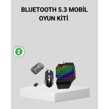 5in1 Mobil Oyun Kiti Bluetooth 5.3 Mini Rgb Klavye Mouse Dönüştürücü Seti